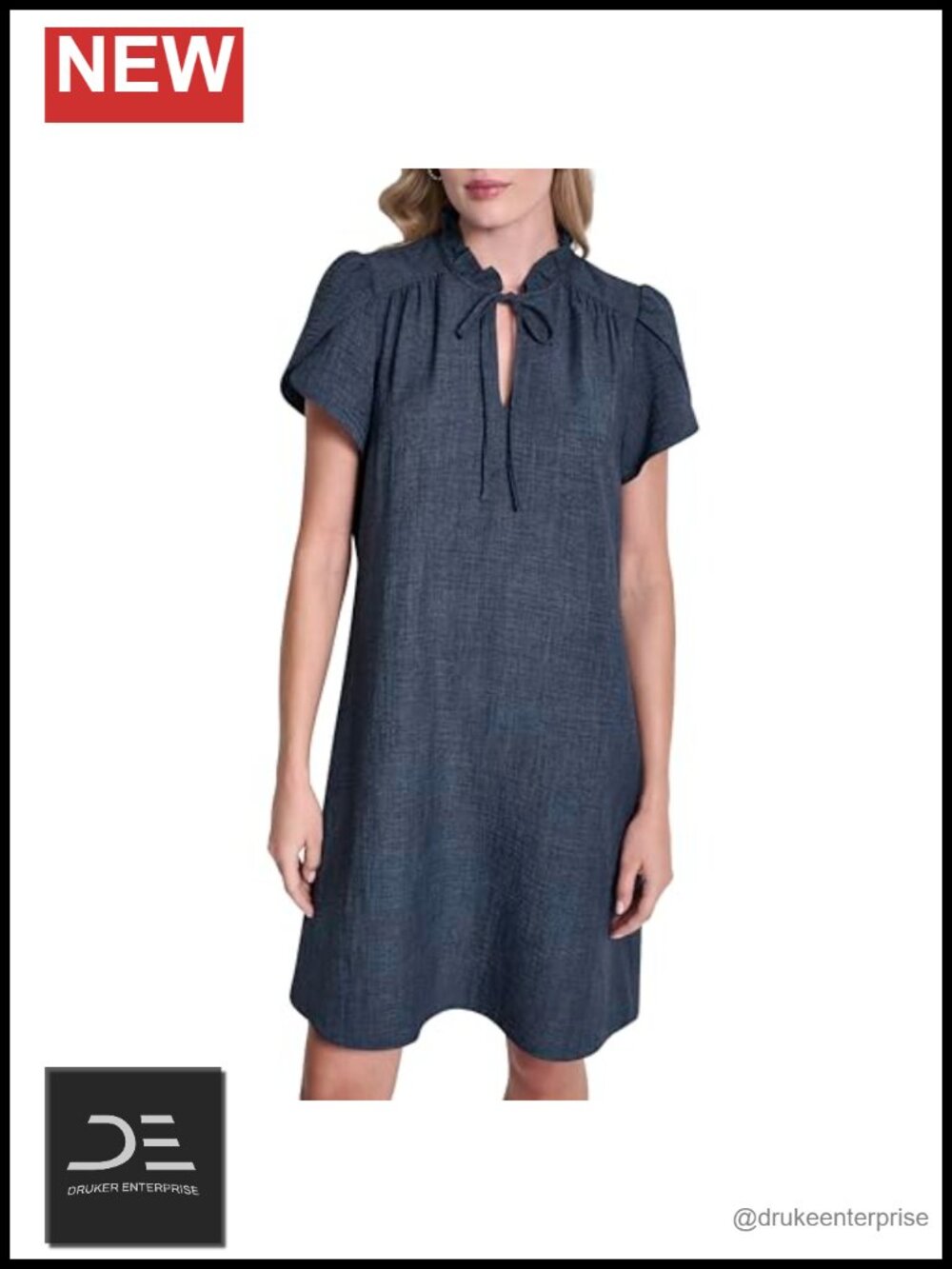 Women's Front Tie Ruffle Neckline Trapeze Dress Casual Party